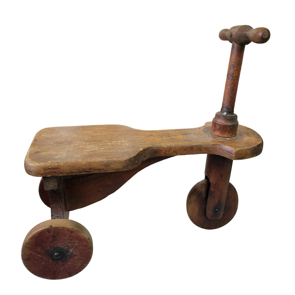 Vintage Wood Scooter Ride On Toy Child Push Car Antique Primitive Decor